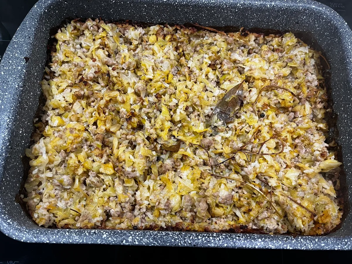 Кисело зеле с кайма и ориз